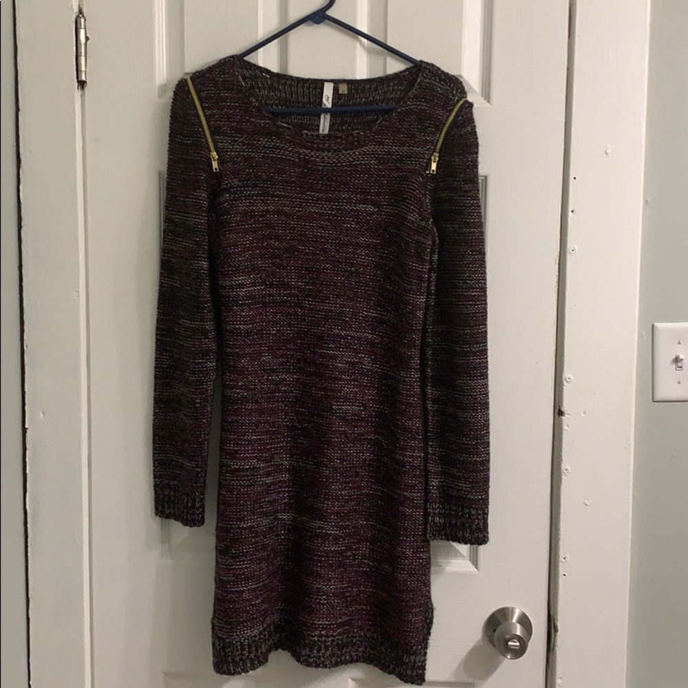 Sweater dress with gold zipper detail